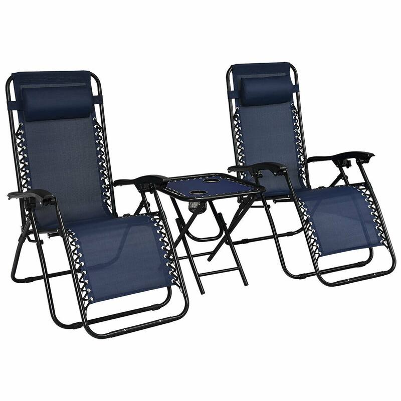 Gymax 3PCS Zero Gravity Recliner Lounge Chairs Pillows Table Portable - See details