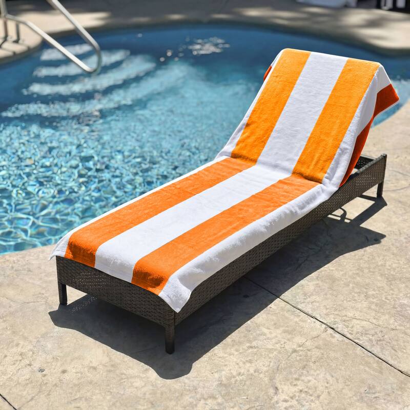 Superior Cotton Cabana Stripe Standard Size Towel/ Chaise Lounge Chair Cover - Orange