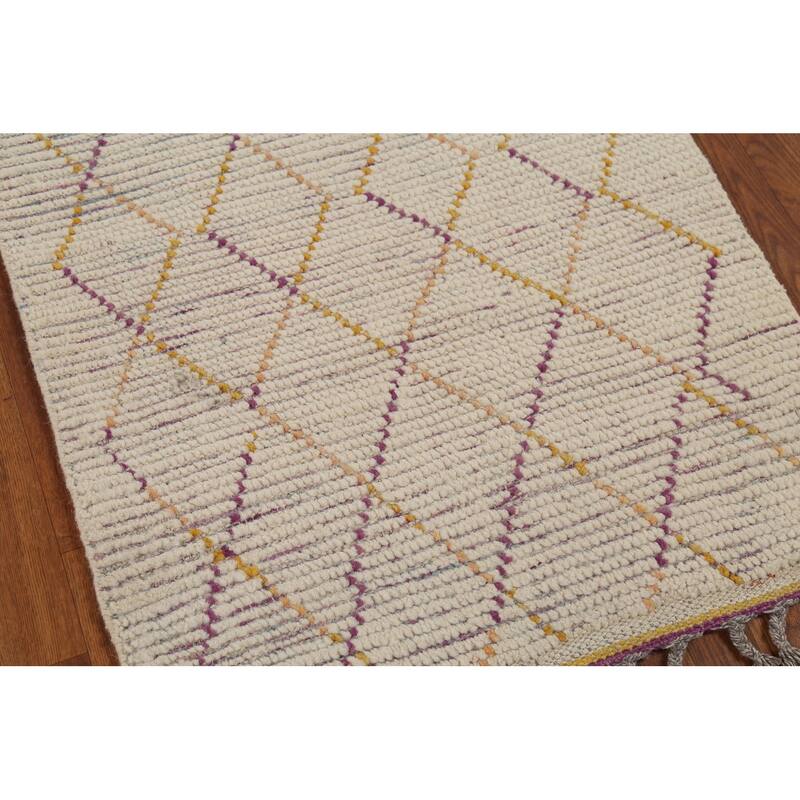Trellis Moroccan Runner Rug Hand-Knotted Wool Carpet - 2'6"x 12'6"