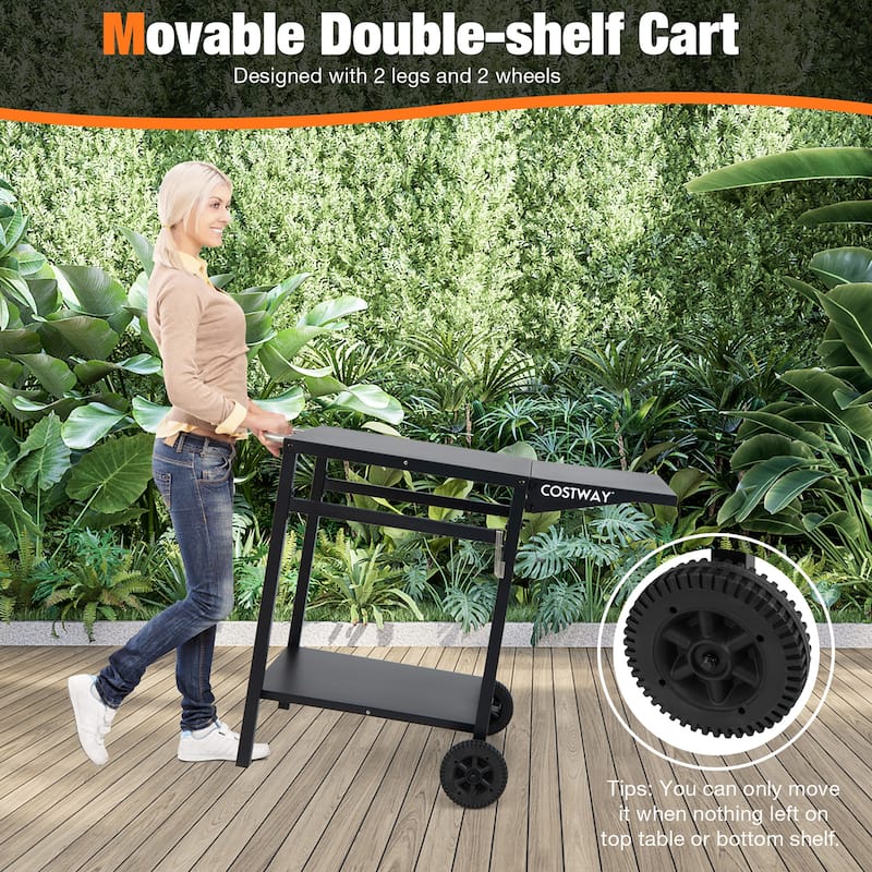 Costway Double-Shelf Movable Dining Cart Table Multifunctional Kitchen - See Details