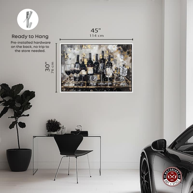 Notoriart Now Serving Champagne Framed Bar Cart Art For Men