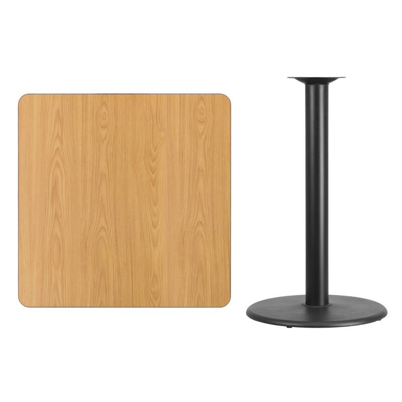 36'' Square Laminate Table Top with 24'' Round Bar Height Table Base - 36"W x 36"D x 43.125"H - 36"W x 36"D x 43.125"H