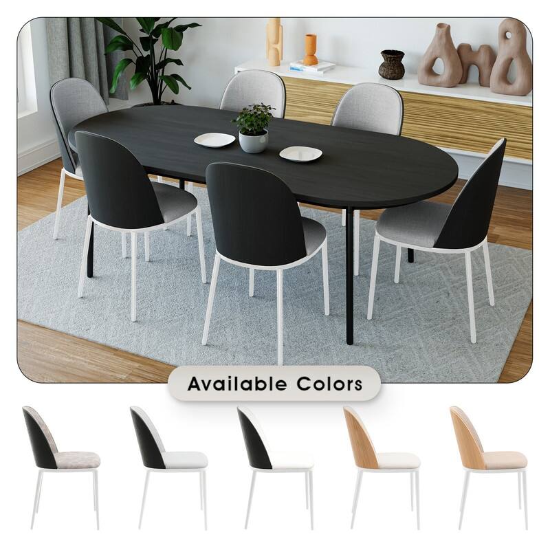 Tule 7-Piece Dining Room Set - Solid Wood Table with 6 Upholstered Metal Leg Chairs - Modern Minimalist Dining Table & Seating