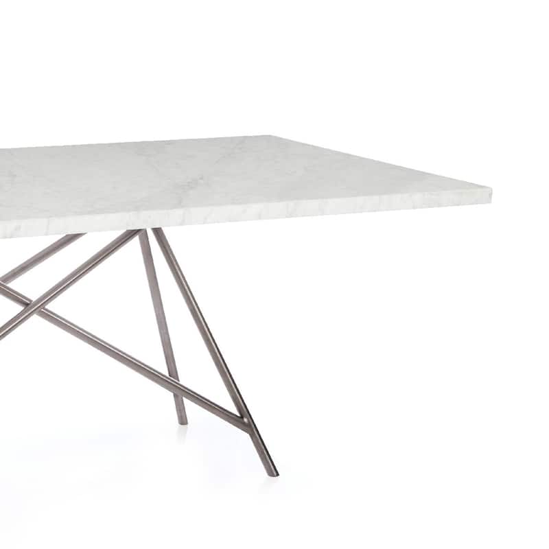 Levi 80 Inch Rectangular Carrara Marble Dining Table, Steel Legs, Chrome