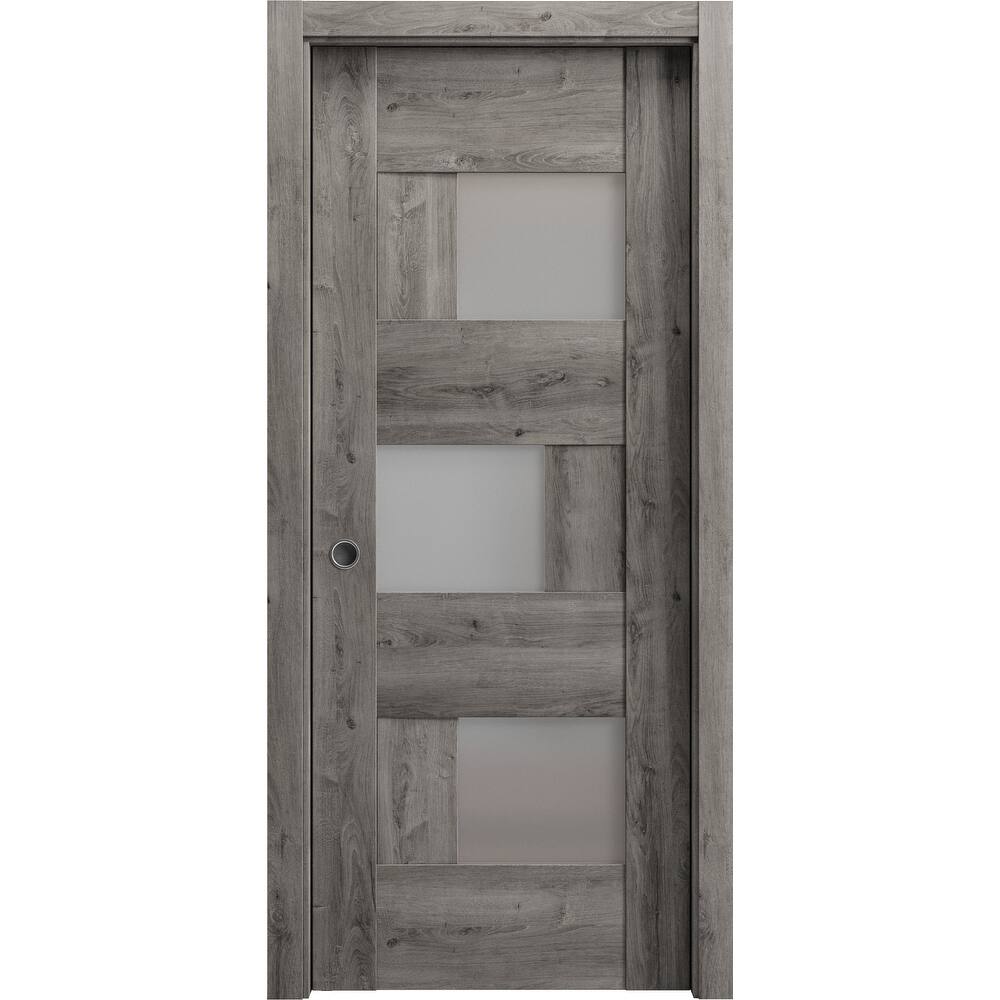 Sliding French Pocket Door | Sete 6933 Nebraska Grey with Frosted Glass