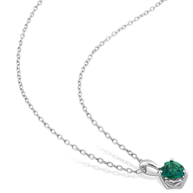 Miadora 2 1/4ct TGW Heart-Shape Created Emerald Set of Necklace and Earrings in Sterling Silver