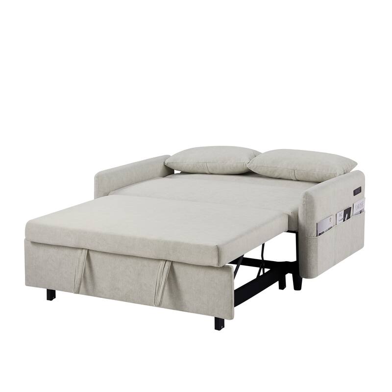 Loveseat Convertible Pull-out Sleeper Sofa Bed Adjustable Backrest Lounge Couch w2 Pillows & Storage Pockets, USB Ports