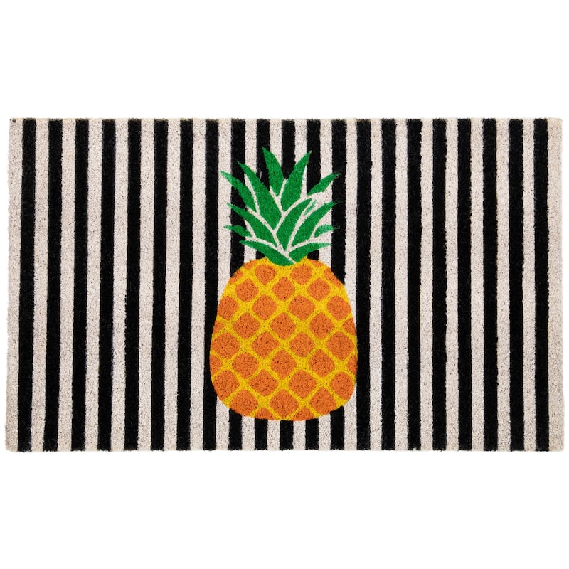 Ivory and Orange Pineapple Striped Natural Coir Outdoor Doormat - 18
