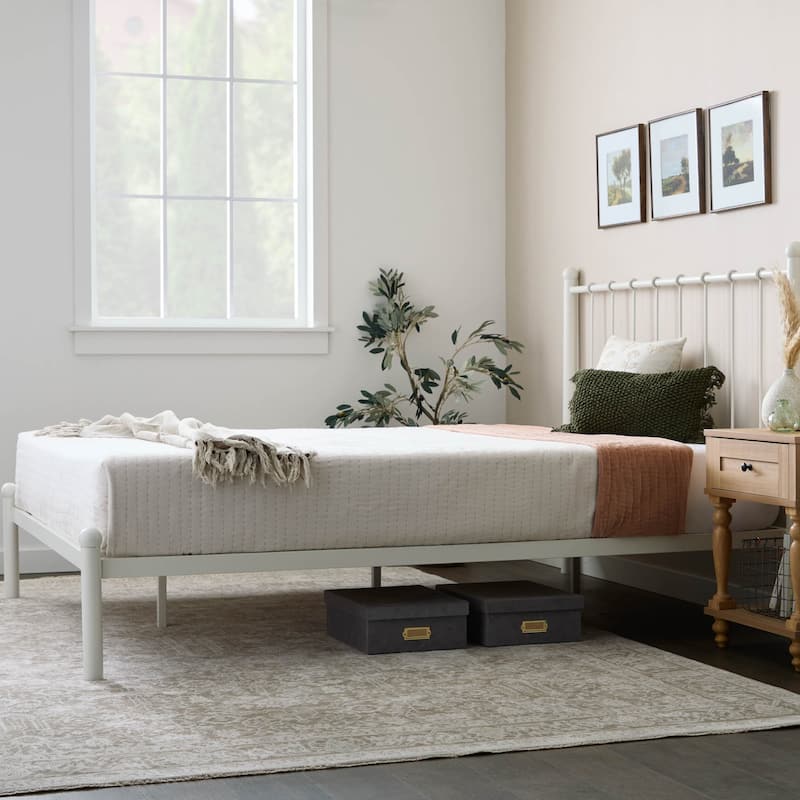 Brookside Phoebe Metal Platform Bed with Vertical Bar Metal Headboard and Round Accents