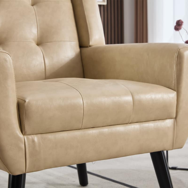 Modern Soft Leather Material Ergonomics Accent Chair Living Room Chair Bedroom Chair Home Chair With Black Legs For Indoor Home