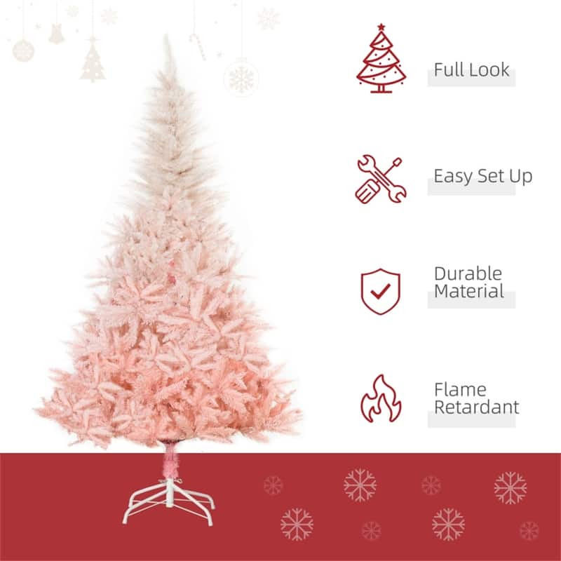 Pink PVC Metal Christmas Tree with White Tips and Foldable Stand