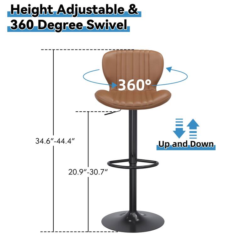 Scallop Swivel Bar Stool Set with Height-adjustable Seat - N/A