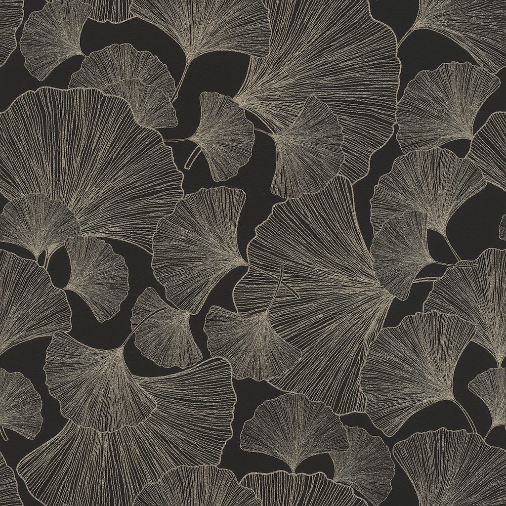 Rasch Waft Black Ginkgo Wallpaper