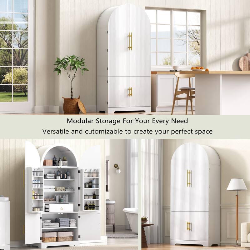 72" Arched Pantry Cabinet with 8 Shelves, Hidden Drawer for Kitchen, Dining & Bathroom