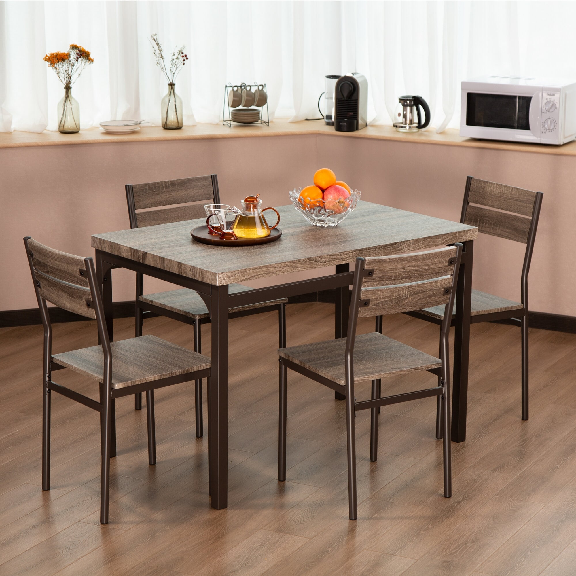 Zenvida Dining Table Set For 4, Rustic Grey Piece Dinette Set