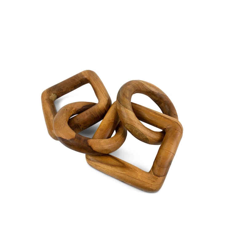 Wood Chain Link Sculpture – Hand Carved 2 Round 1 Square Link Decor, Rustic Modern Accent