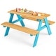 preview thumbnail 1 of 8, Kids Picnic Table Set Children Outdoor Wooden Table with Bench Seats - See Details Blue + Natural - See Details