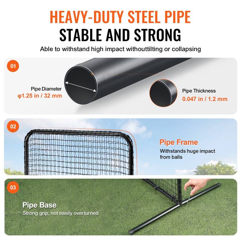 7x4 Feet Portable Batting Baseball and Softball Safety Screen with Carry Bag and Steel Pipe Frame