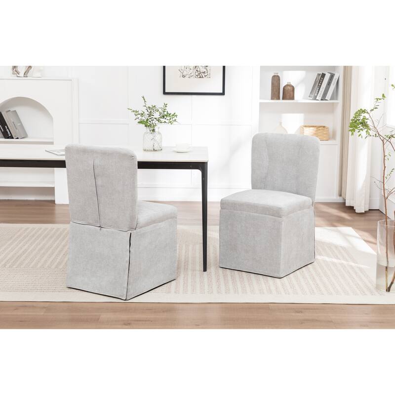 2-Piece Linen Dining Chairs, Modern Fabric Side Chairs,with Padded Seat and Backrest, Upholstered Armless Chairs