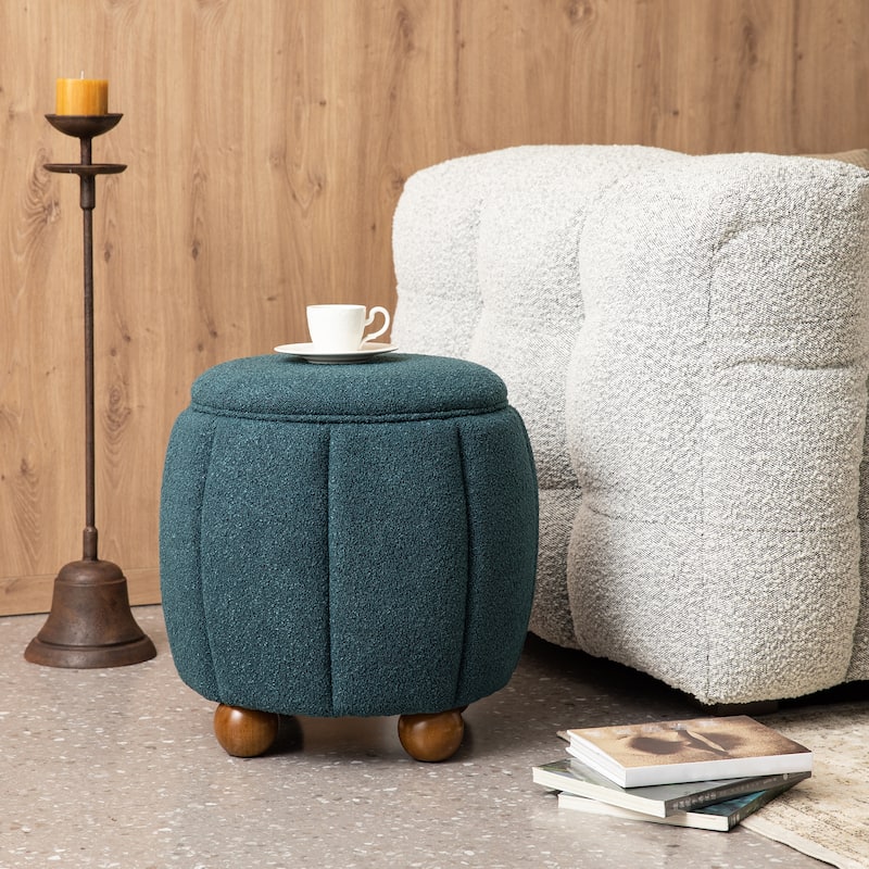 Glitzhome 19"H Boucle Upholstered Storage Ottoman Stool with Rubberwood Feet