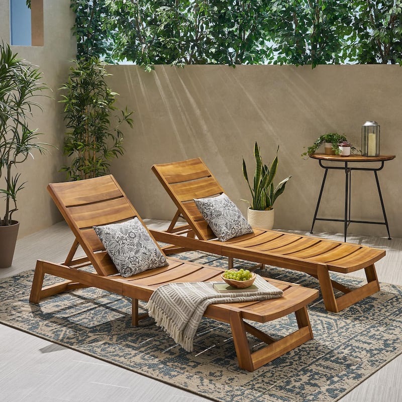 Rustic Outdoor Solid Wood Frame Slatted Chaise Lounge Chair