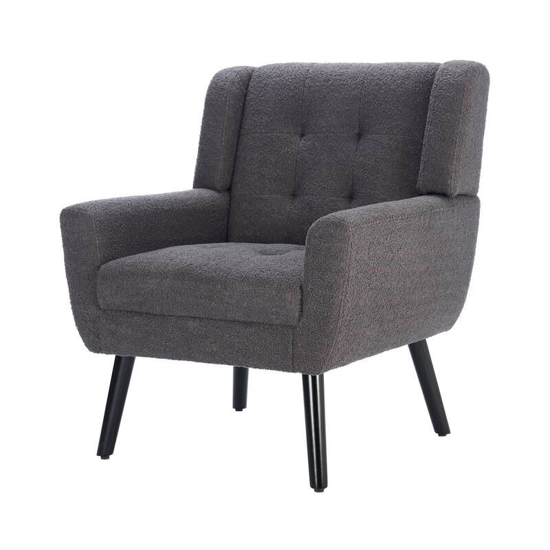 Grey Stylish Upholstered Seating Armchair with Tapered Metal Legs, Single Sofa Chair Accent Chair with Flared Armrests