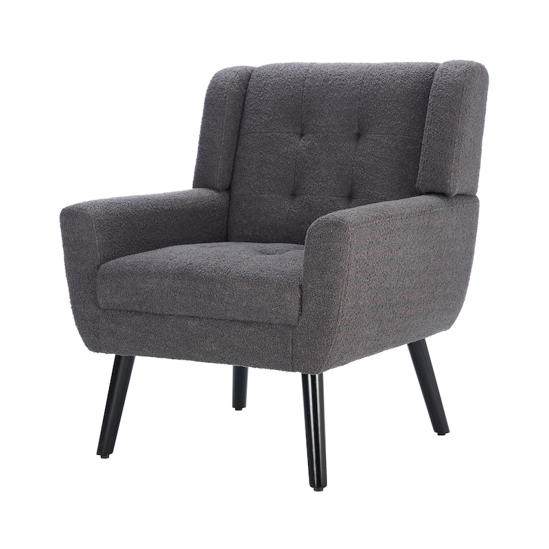 Grey Teddy Modern 29.53" Upholstered Buttons Tufted Accent Chair with Black Solid Wood Legs