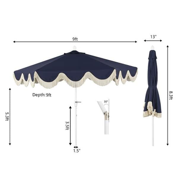 dimension image slide 3 of 20, 9ft Tassel Patio Umbrella Auto-Tilt, Crank , by JONATHAN Y