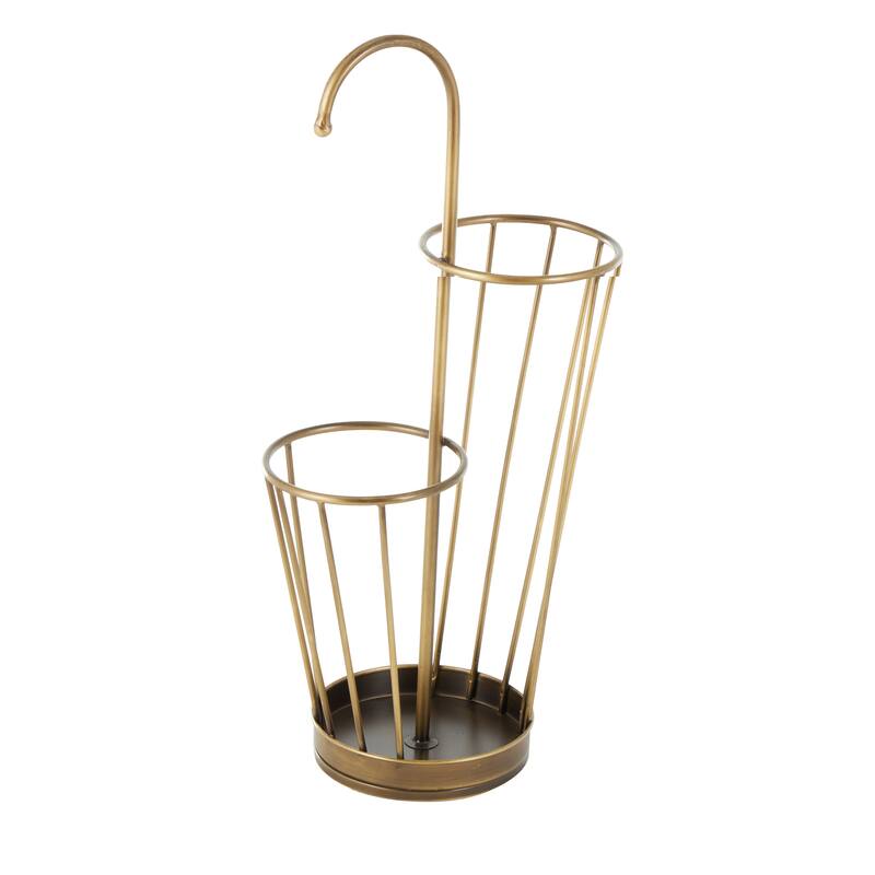 Gold or Black Metal 2 Section Umbrella Stand with Umbrella Shaped Handle
