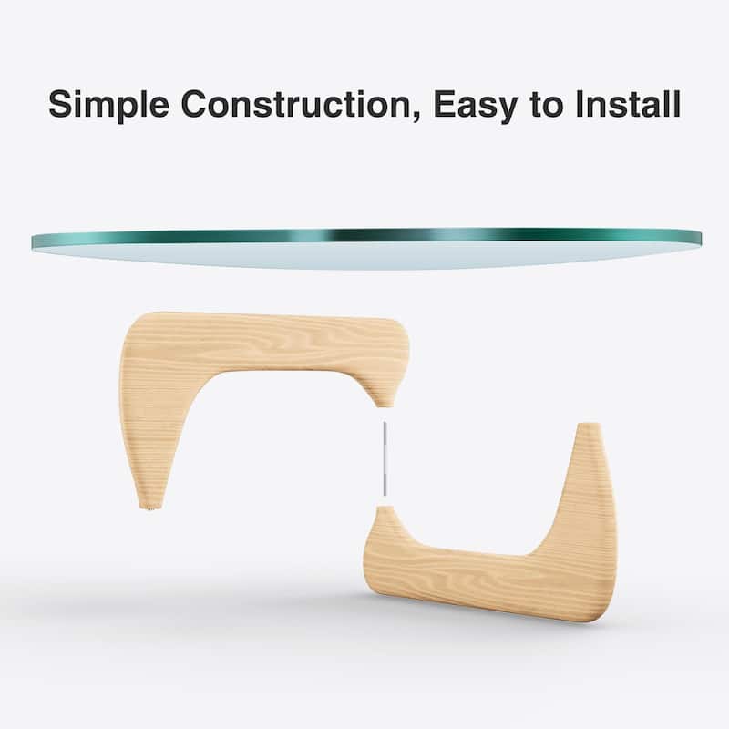 0.78 " Modern Triangle Glass Noguchi Coffee Table Cherry Wood Base