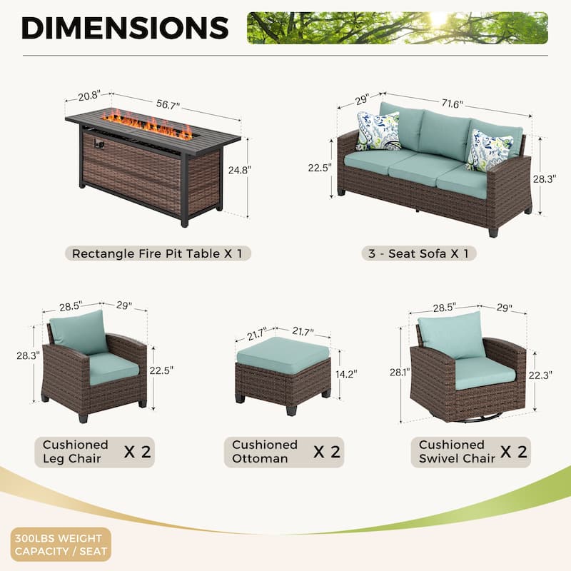 7/9-Seat Patio Furniture Wicker Rattan Outdoor High-back Sectional Sofa Conversation Set with Firepit Table