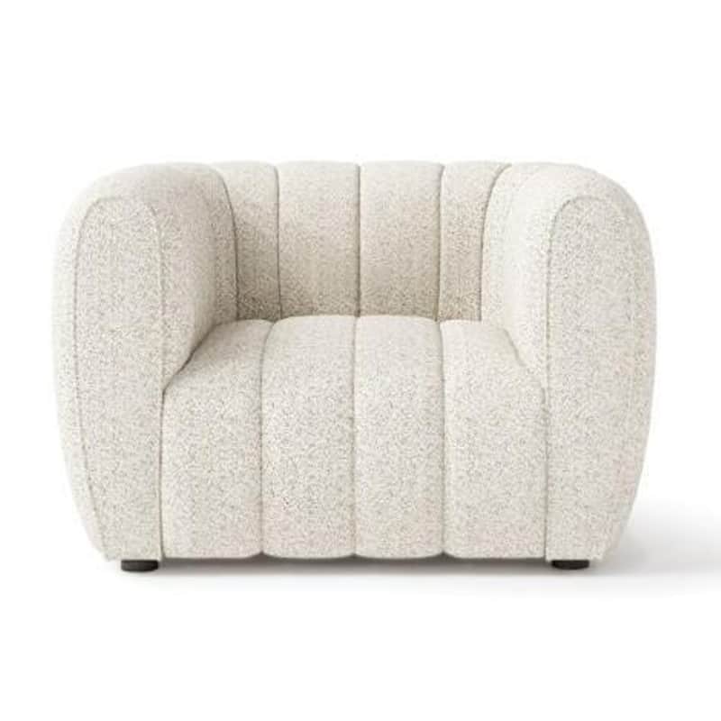 Hery Accent Chair, White Channel Tufted Boucle, Curved Low Back