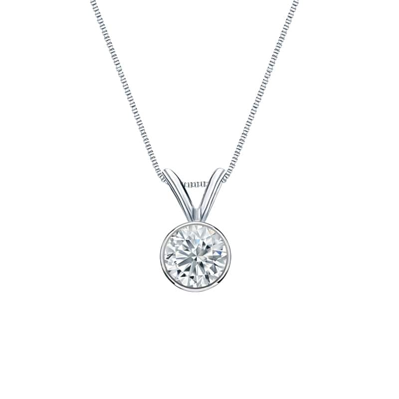 Auriya 18-karat Gold 0.45ctw Round Solitaire Lab Grown Diamond Necklace Bezel (H-I VS) - 0.45 - White