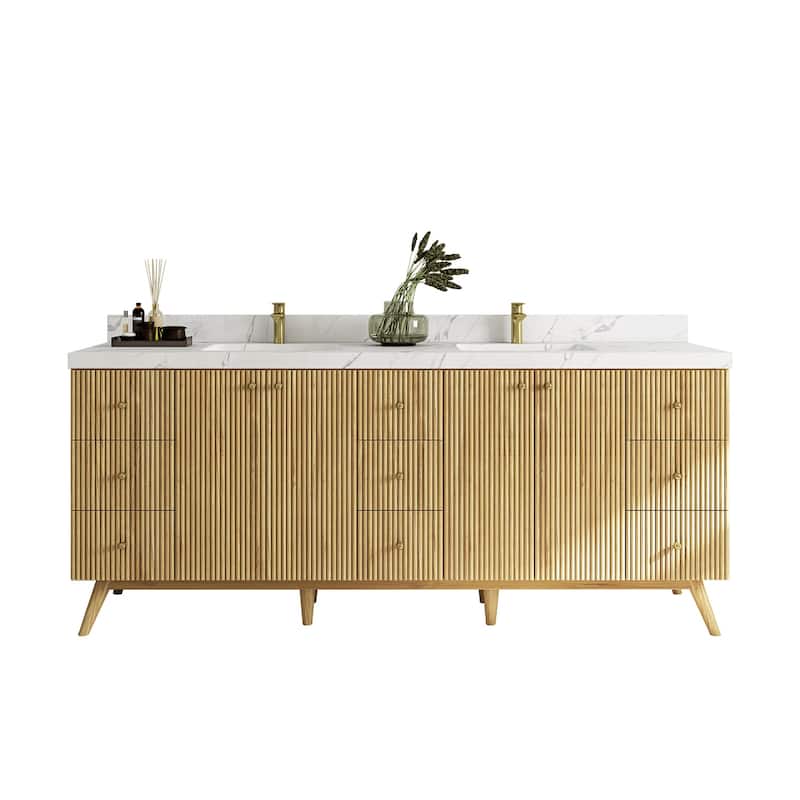 Willow Collections 84 in. W x 22 in. D Pasadena Solid Teak Double Sink Bathroom Vanity with Countertop