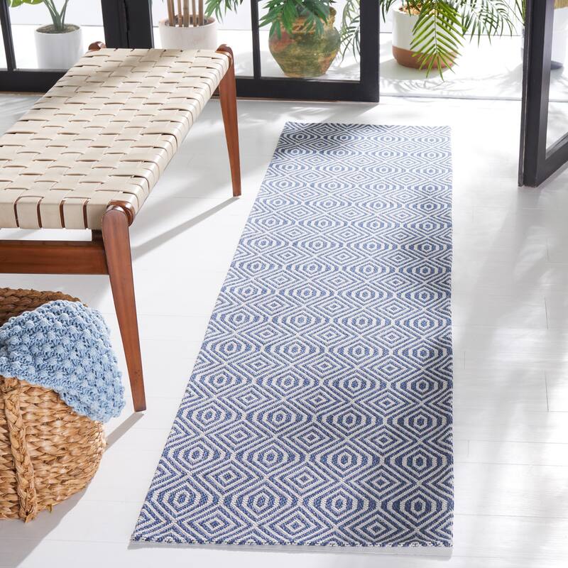 Martha Stewart by SAFAVIEH Konke Casual Cotton Rug - 2' x 8' Runner - Blue/Grey