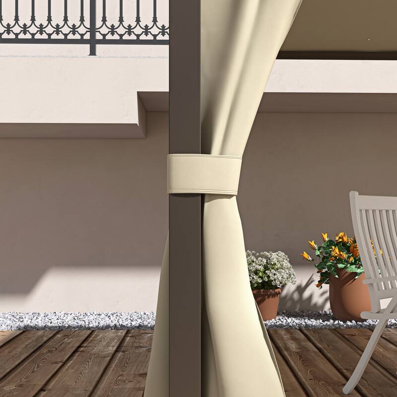 Outsunny 10' x 12' Steel Outdoor Patio Gazebo with Polyester Privacy Curtains, Two-Tier Roof for Air, & Large Design