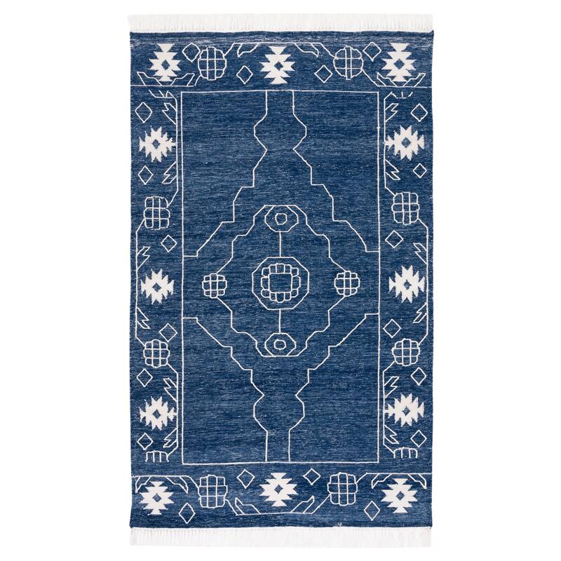 SAFAVIEH Handmade Kilim Kamlesh Moroccan Boho Rug - 7' Square - Navy/Ivory - Square