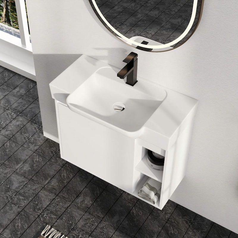 Malwee 24"/28" Floating Bathroom Vanity,Wall Mounted Bathroom Vanity with Ceramic Sink and Soft Close Door - White - 28"×15"