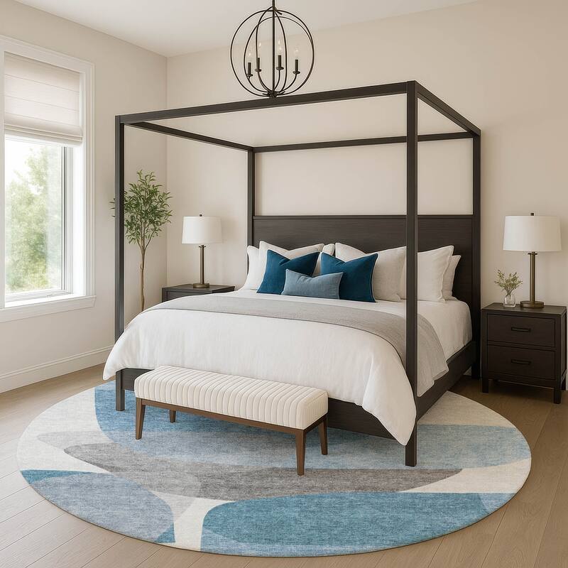 Premium Washable Super Soft Contemproary Retro Mayfield Rug - Denim - 8' x 8'