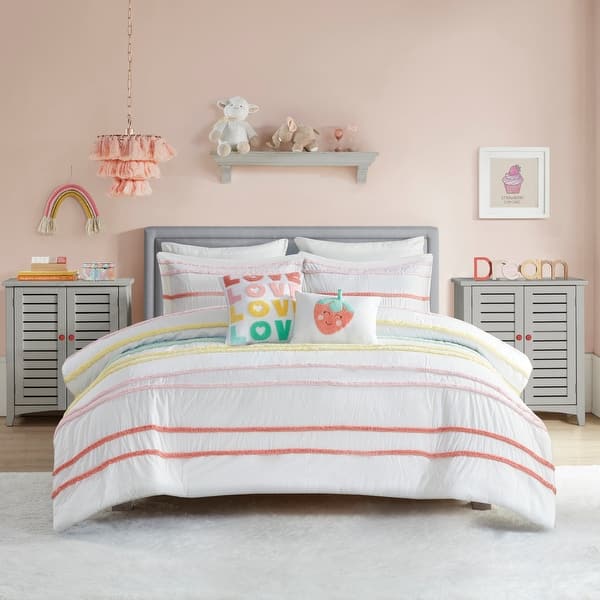 slide 2 of 33, Mackenzie Cotton Duvet Cover Set with Chenille Trim by Intelligent Design Kids Pink - Full - Queen