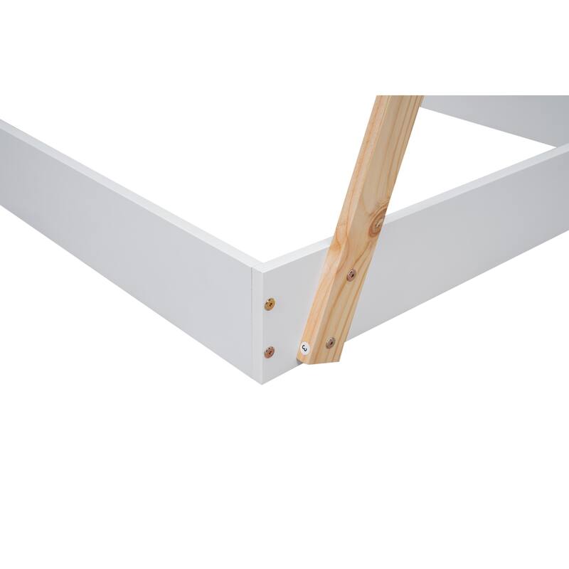 Wooden Twin Tent Floor Bed with Low Profile and Decorative Frame