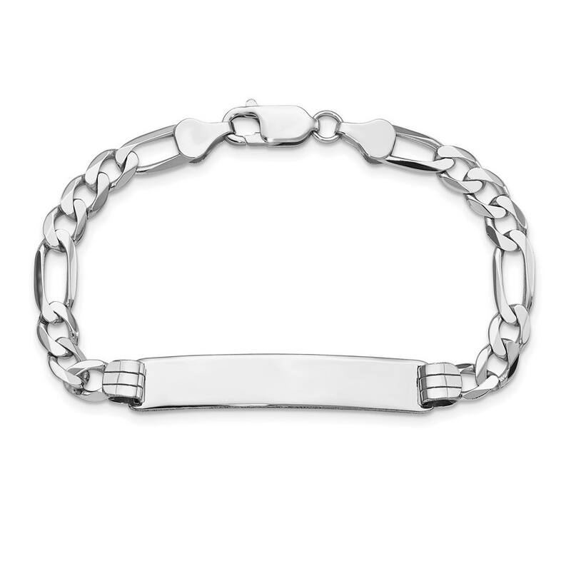 Curata 7.5mm 14k White Gold Engravable Figaro Link ID Bracelet