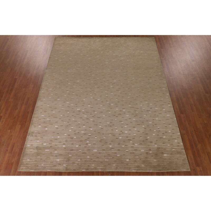 All-Over Striped Nepalese Area Rug Hand-Knotted Wool Carpet - 9'2" x 11'8"