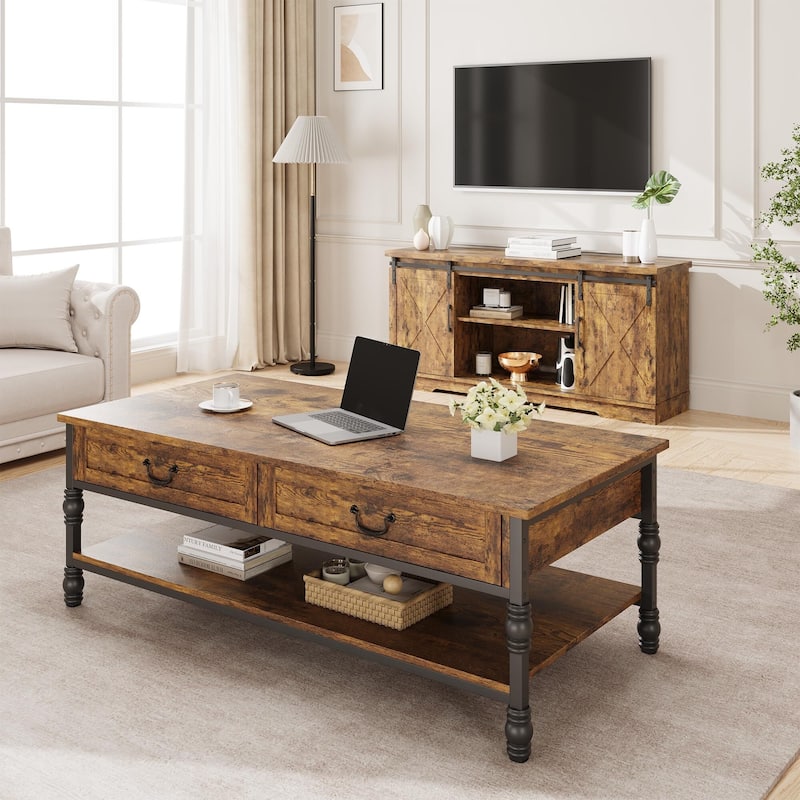 41" Coffee Table with 2 Storage Drawers, Rustic Coffee Tables