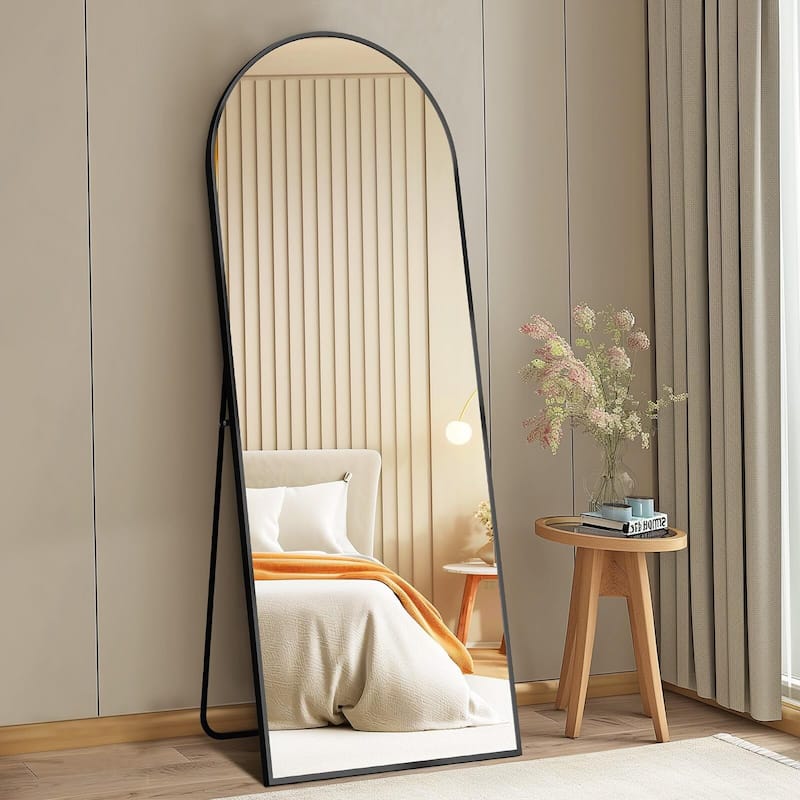 Modern Arched Aluminum Frame Full Length Mirror with Stand for Bedroom, Cloakroom 21" x 64" - 21*64 - Matte Black