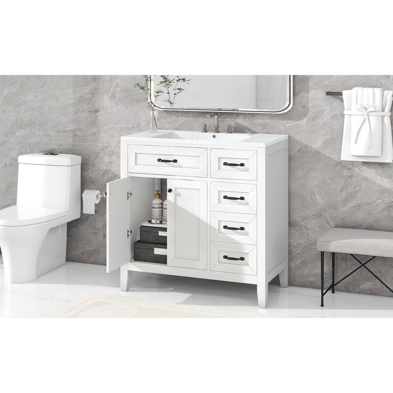 36" Bathroom Vanity with Sink Combo, Black Bathroom Cabinet with Drawers, Solid Frame and MDF Board