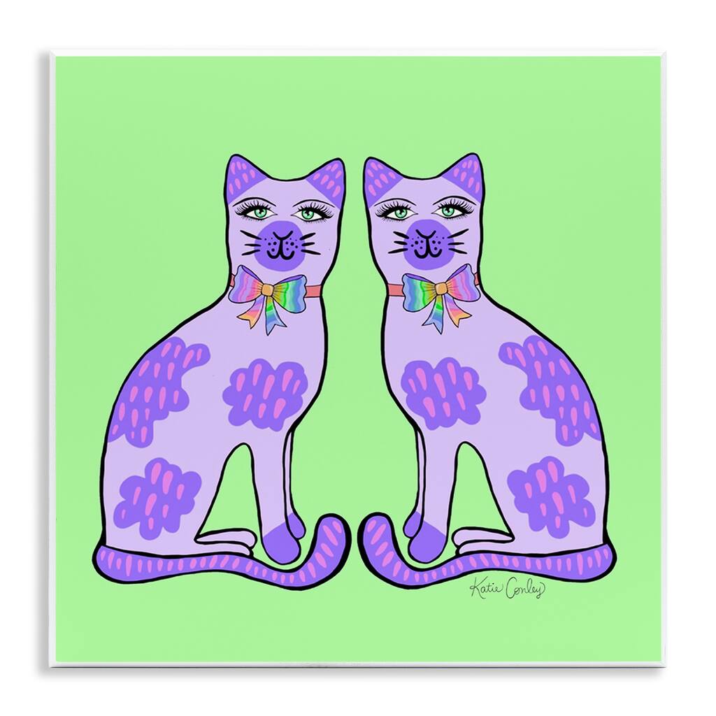 Stupell Purple Cats on Green Wall Plaque Art Design By Katie Conley
