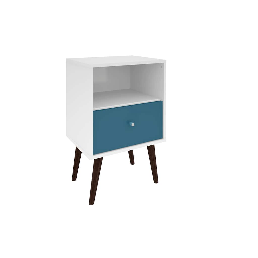18-Inch Aqua Blue and White Nightstand with One Drawer and Open Cubby