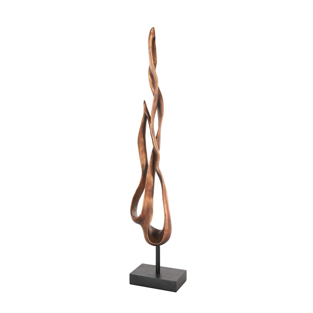 Bronze Polystone Handmade Abstract Decorative Sculpture with Rectangle Black Base