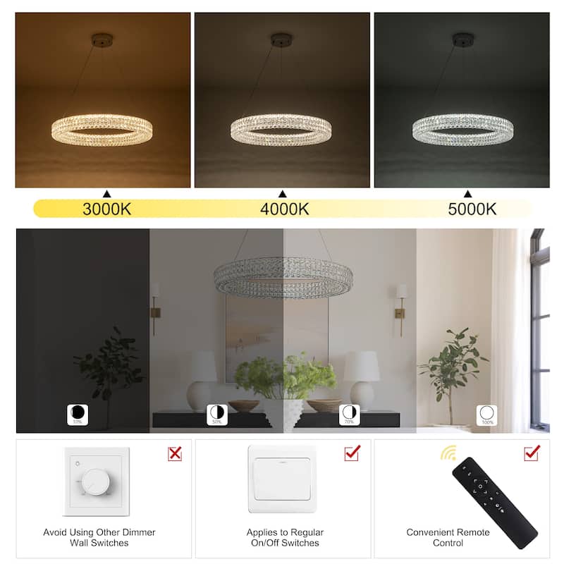 Modern Dimmable LED Crystal Drum Chandelier Glam Ring Lights